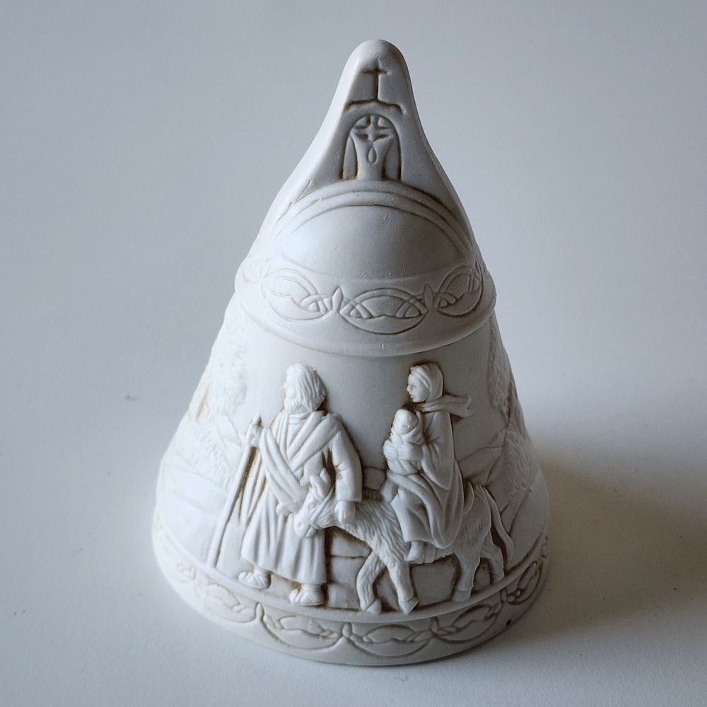 Vintage Hand Bell National Shrine Lady Snows Bisque Souvenir Catholic Holy Decor